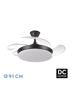Ventilador Dc Tridente Mini 59w Negro 4aspas Desp.91d 6980lm Reg.intensidad Remoto+temporizador+memoria 3000-4000-6000k