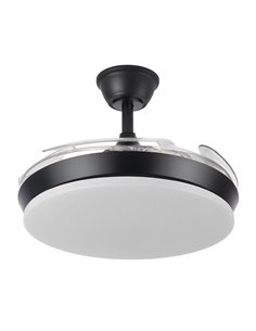 Ventilador Dc Tridente Mini 59w Negro 4aspas Desp.91d 6980lm Reg.intensidad Remoto+temporizador+memoria 3000-4000-6000k 2