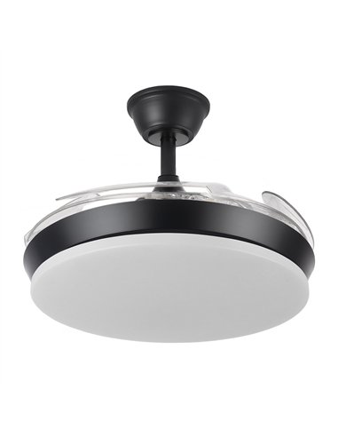 Ventilador Dc Tridente Mini 59w Negro 4aspas Desp.91d 6980lm Reg.intensidad Remoto+temporizador+memoria 3000-4000-6000k