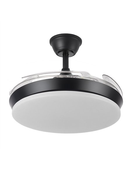 Ventilador Dc Tridente Mini 59w Negro 4aspas Desp.91d 6980lm Reg.intensidad Remoto+temporizador+memoria 3000-4000-6000k
