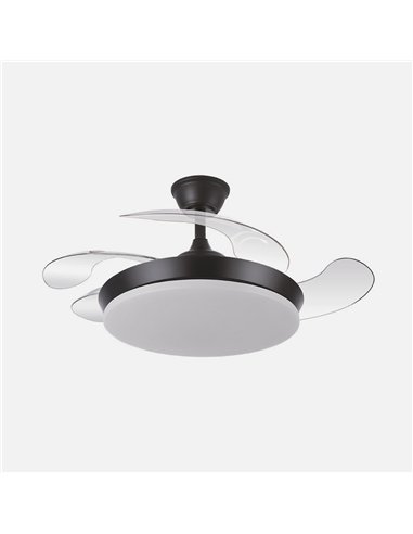 Ventilador Dc Tridente Mini 59w Negro 4aspas Desp.91d 6980lm Reg.intensidad Remoto+temporizador+memoria 3000-4000-6000k