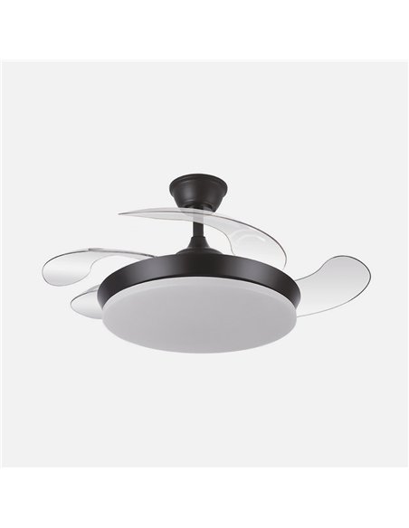 Ventilador Dc Tridente Mini 59w Negro 4aspas Desp.91d 6980lm Reg.intensidad Remoto+temporizador+memoria 3000-4000-6000k