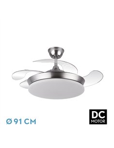 Ventilador Dc Tridente Mini 59w Niquel 4aspas Desp.91d 6980lm Reg.intensidad Remoto+temporizador+memoria 3000-4000-6000k