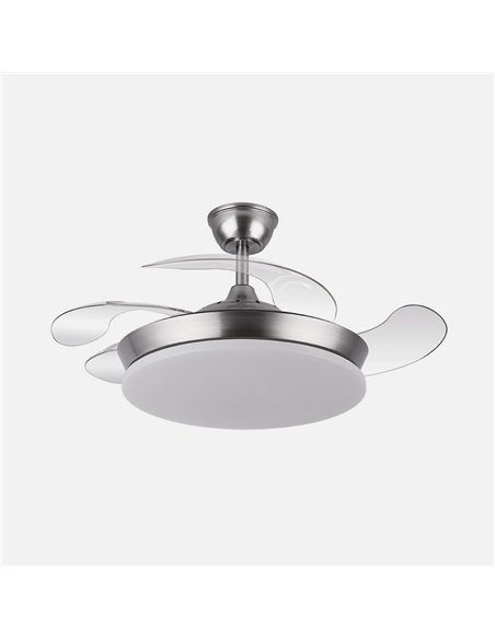 Ventilador Dc Tridente Mini 59w Niquel 4aspas Desp.91d 6980lm Reg.intensidad Remoto+temporizador+memoria 3000-4000-6000k