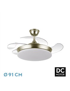 Ventilador Dc Tridente Mini 59w Cuero 4aspas Desp. 91d 6980lm Reg.intensidad Remoto+temporizador+memoria 3000-4000-6000k