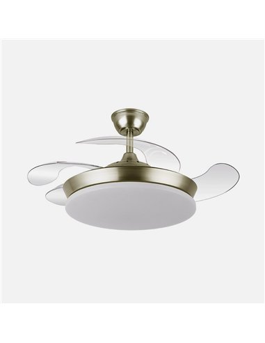 Ventilador Dc Tridente Mini 59w Cuero 4aspas Desp. 91d 6980lm Reg.intensidad Remoto+temporizador+memoria 3000-4000-6000k