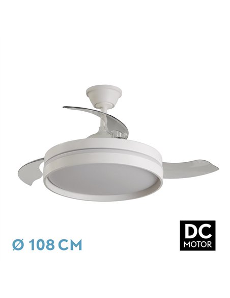 Ventilador Dc Mandarin Blanco 72w 3aspas 108d Reg.intensidad 7200lm 3000-4000-6500k Remoto+memoria+temporizador