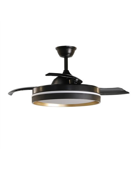 Ventilador Dc Mandarin Negro/oro 72w 3aspas 108d Reg.intensidad 7200lm 3000-4000-6500k Remoto+memoria+temporizador 