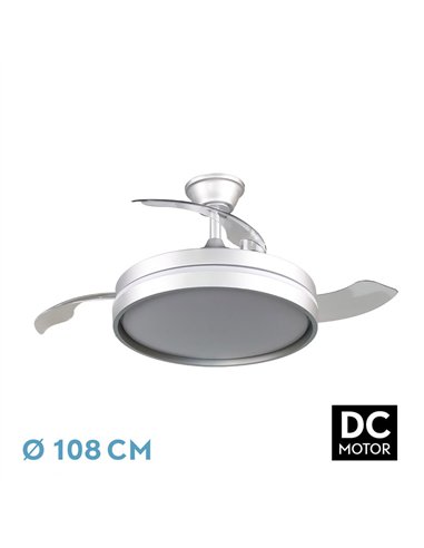 Ventilador Dc Mandarin  Plata 72w 3aspas 108d Reg.intensidad 7200lm 3000-4000-6500k Remoto+memoria+temporizador