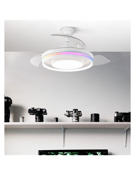 Ventilador Dc Pitufo 57w Blanco 3asp107d 3990lm Rgb  +3000-4500-6500k Reg.intensidad+remoto+memo+temporiz