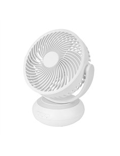 Ventilador Inalambrico Sobremesa Bengali Blanco 5w 3vel Recargable C/luz, Aliment.USB, Fijo Y Rotatorio 3Aspas 27x23x16cm