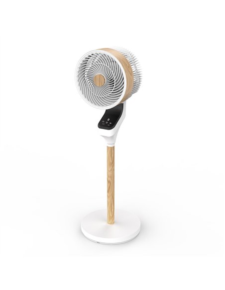 Ventilador Pie Bizancio Blanco/haya 50w 3velocidades 95x30x30 Oscilante,tactil Display,remoto,temporizador