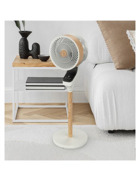 Ventilador Pie Bizancio Blanco/haya 50w 3velocidades 95x30x30 Oscilante,tactil Display,remoto,temporizador