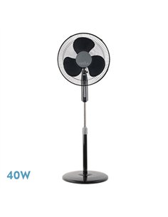 Ventilador De Pie Etesio Negro 3 Velocidades 40w Oscilante 3 Aspas blancas Regx43x40 Cm