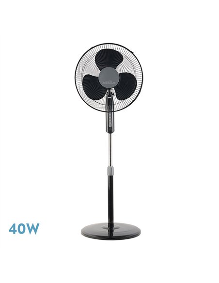 Ventilador De Pie Etesio Negro 3 Velocidades 40w Oscilante 3 Aspas blancas Regx43x40 Cm
