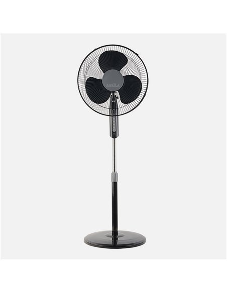 Ventilador De Pie Etesio Negro 3 Velocidades 40w Oscilante 3 Aspas blancas Regx43x40 Cm