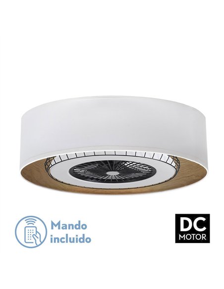 Ventilador DC Tania 72w Blanco/madera Clara 5 Aspas 6 Velocidades 3col Remoto,memoria,reg.Intensidad,temporizador 6120lm 70d