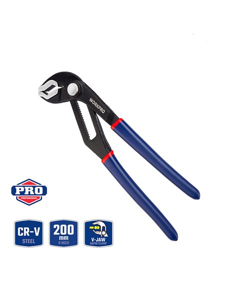 Alicate bico de papagaio de 20cm (8”) com mandíbula em V em aço cromo vanádio e cabos ergonômicos