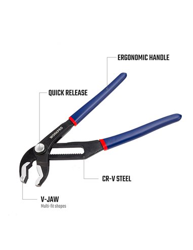 Alicate bico de papagaio de 20cm (8”) com mandíbula em V em aço cromo vanádio e cabos ergonômicos