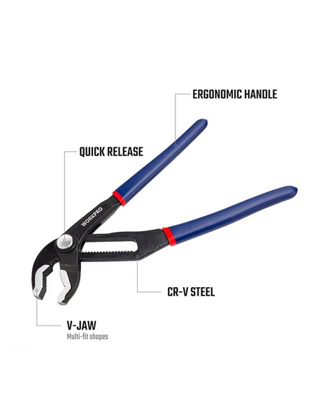 Alicate bico de papagaio de 20cm (8”) com mandíbula em V em aço cromo vanádio e cabos ergonômicos