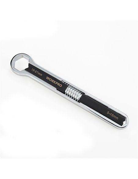 Llave ajustable universal 5-27mm compatible con métrica y SAE fabricada en acero al cromo vanadio con textura antideslizante