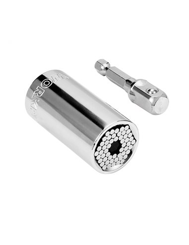 Vaso universal 3/8" 7-19mm fabricado en acero al cromo vanadio pulido con adaptador