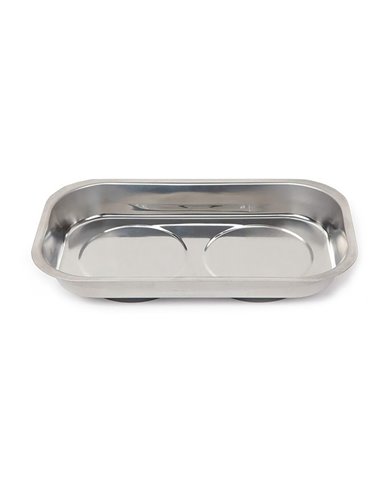 Bandeja metálica magnética rectangular 23,8x13,7x4cm fabricada en acero inoxidable color cromo
