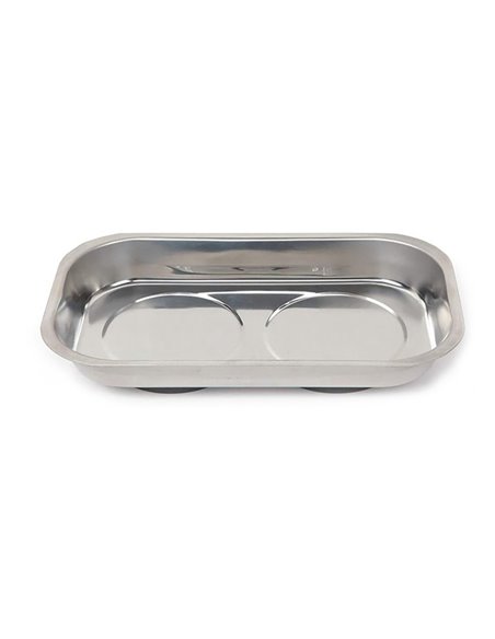 Bandeja metálica magnética rectangular 23,8x13,7x4cm fabricada en acero inoxidable color cromo