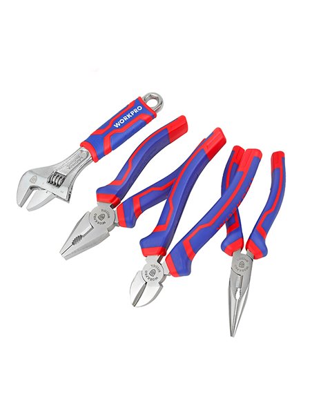 Conjunto de 3 alicates + chave ajustável em aço forjado e borracha