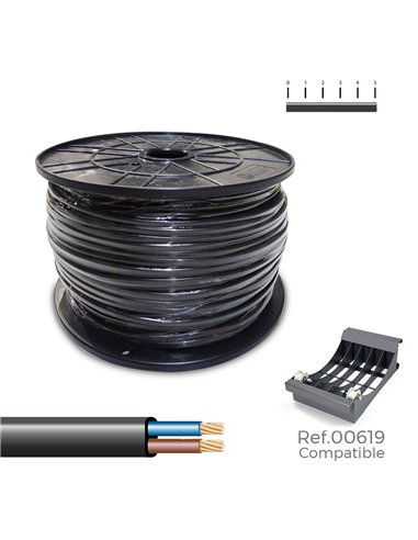 Cabo de mangueira plano H03VVH2-F 2x0,75mm² Ø40x20cm cor preta (bobina grande de 400m)