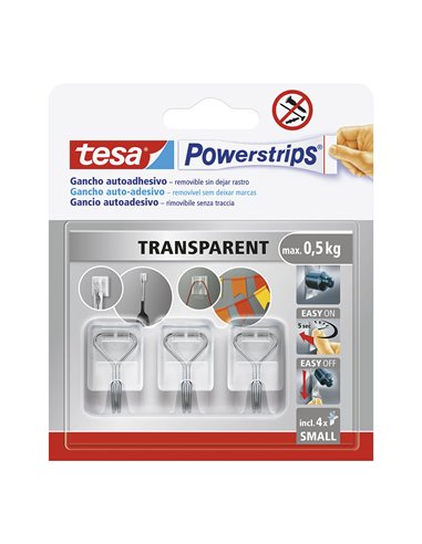 Powerstrips S self-adhesive hooks, small, transparent