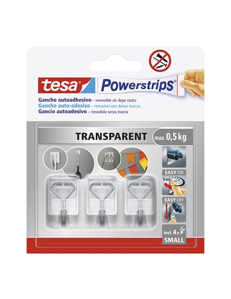 Powerstrips S self-adhesive hooks, small, transparent