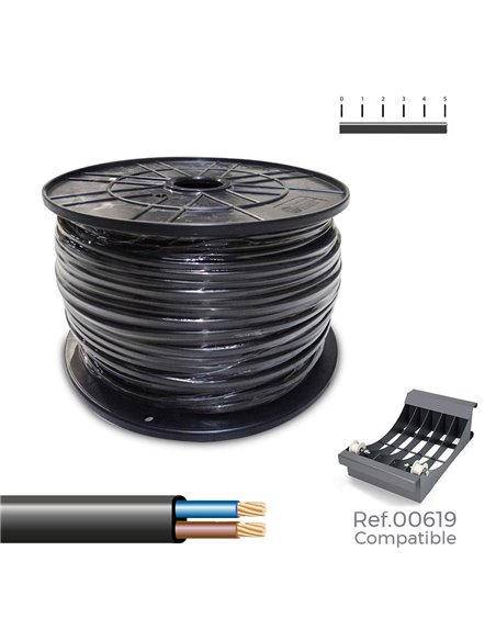 Flachschlauchleitung H05VVH2-F 2x1,00 mm² schwarz (300 Meter lang in Ø40x20cm Spule)