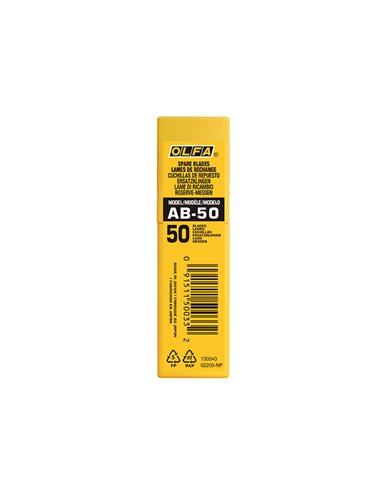 Juego de 50 cuchillas “AB-50” troceables para trabajos estándar de 9mm de ancho color plata