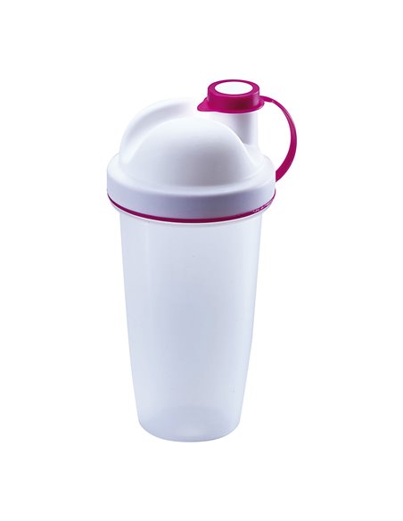 Shaker manuel pour liquides en polypropylène 8x8x19cm blanc et fuchsia (500ml)