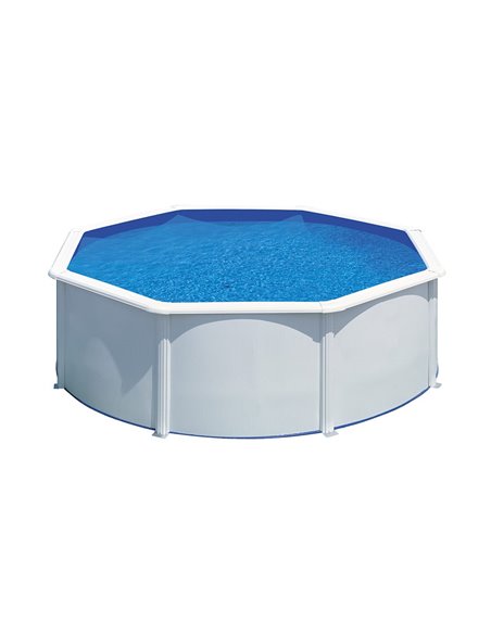 PISCINA REDONDA DE PARED DE ACERO CON CHAPA BLANCA 370 x 122 cm