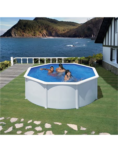 PISCINA REDONDA DE PARED DE ACERO CON CHAPA BLANCA 370 x 122 cm