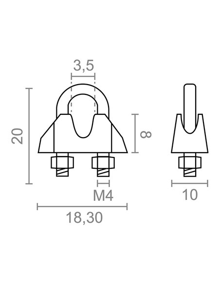 SUJETACABLE DIN-741 SJT01, ACERO GALVANIZADO, M4, 1/8". 2 unidades