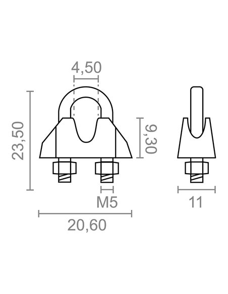 SUJETACABLE DIN-741 SJT01, ACERO GALVANIZADO, M5 3/16". 2 unidades