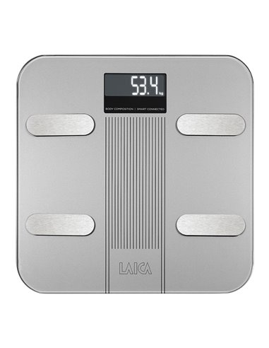 BASCULA DE BAÑO SMART BLUETOOTH CON CÁLCULO DE LA COMPOSICIÓN CORPORAL, COLOR PLATEADO, 180 kg