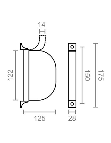 RECOGEDOR EXTERIOR ABATIBLE PR02 14 mm MARFIL, 175 x 32 x 120 mm