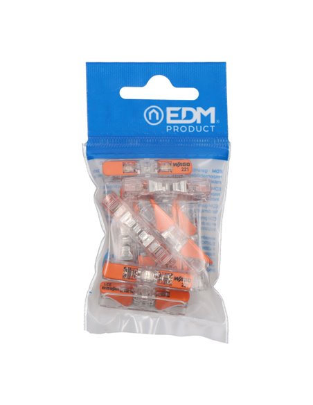 CONECTOR RÁPIDO EN LINEA CON PALANCA 2 VIAS, Ø MAXIMO 4 mm²,  450 V , 32 A TRANSPARENTE 8,1 x 35,5 x 8,9 mm, 10 uds