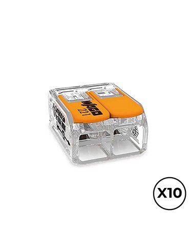 CONECTOR RÁPIDO CON PALANCA 2 VIAS, Ø MAXIMO 6 mm²,  450 V , 41 A TRANSPARENTE 16 x 21,1 x 10,1 mm, 10 uds