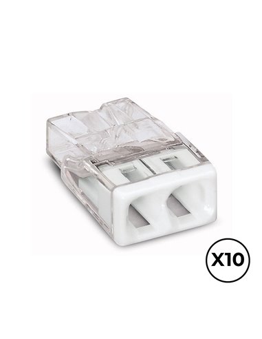 CONECTOR RÁPIDO 2 VIAS, Ø MAXIMO 2,5 mm², TRANSPARENTE / BLANCA, 10 uds