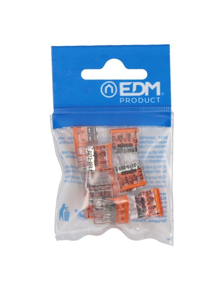 CONECTOR RÁPIDO 3 VIAS, Ø MÁXIMO 2,5 mm², TRANSPARENTE / NARANJA, 10 uds
