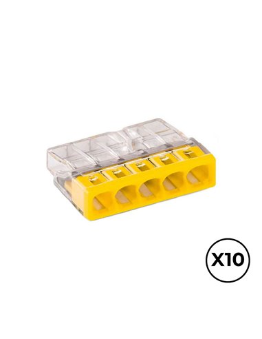 CONECTOR RÁPIDO 5 VIAS, Ø MÁXIMO 2,5 mm², TRANSPARENTE / AMARILLA, 10 uds