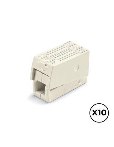 CONECTOR RÁPIDO EN LINEA PRESILLA 3 VIAS, 2 RÍGIDOS + 1 RÍGIDO, SEMIRÍGIDO O FLEXIBLE Ø MÁXIMO 2,5 mm², BLANCO, 10 uds