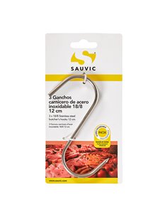 GANCHOS CARNICERO INOXIDABLE 18/8, 12 cm DE LONGITUD, BLISTER 3 unidades