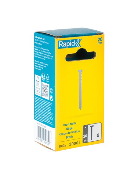 CLAVO 8 / 20 mm GALVANIZADO 18GA, 3000 uds