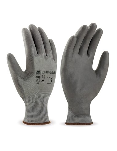 GUANTES POLIÉSTER GRIS CON RECUBRIMIENTO DE POLIURETANO GRIS EN388, TALLA 10